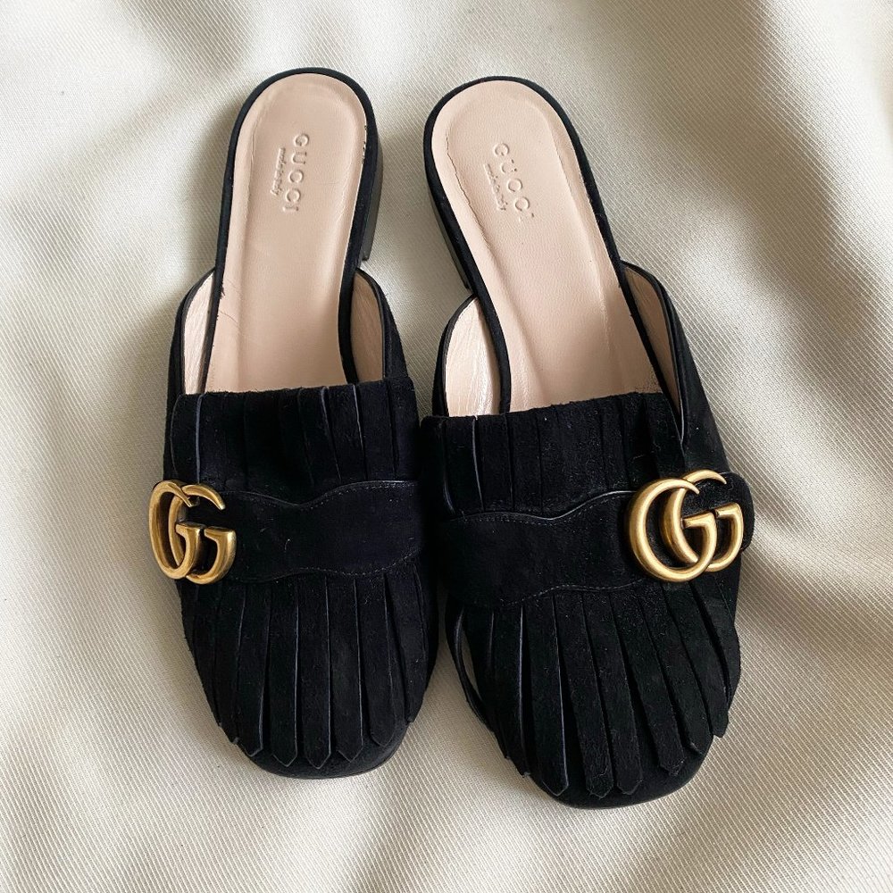 Gucci Marmont Black Suede Slippers, size 37